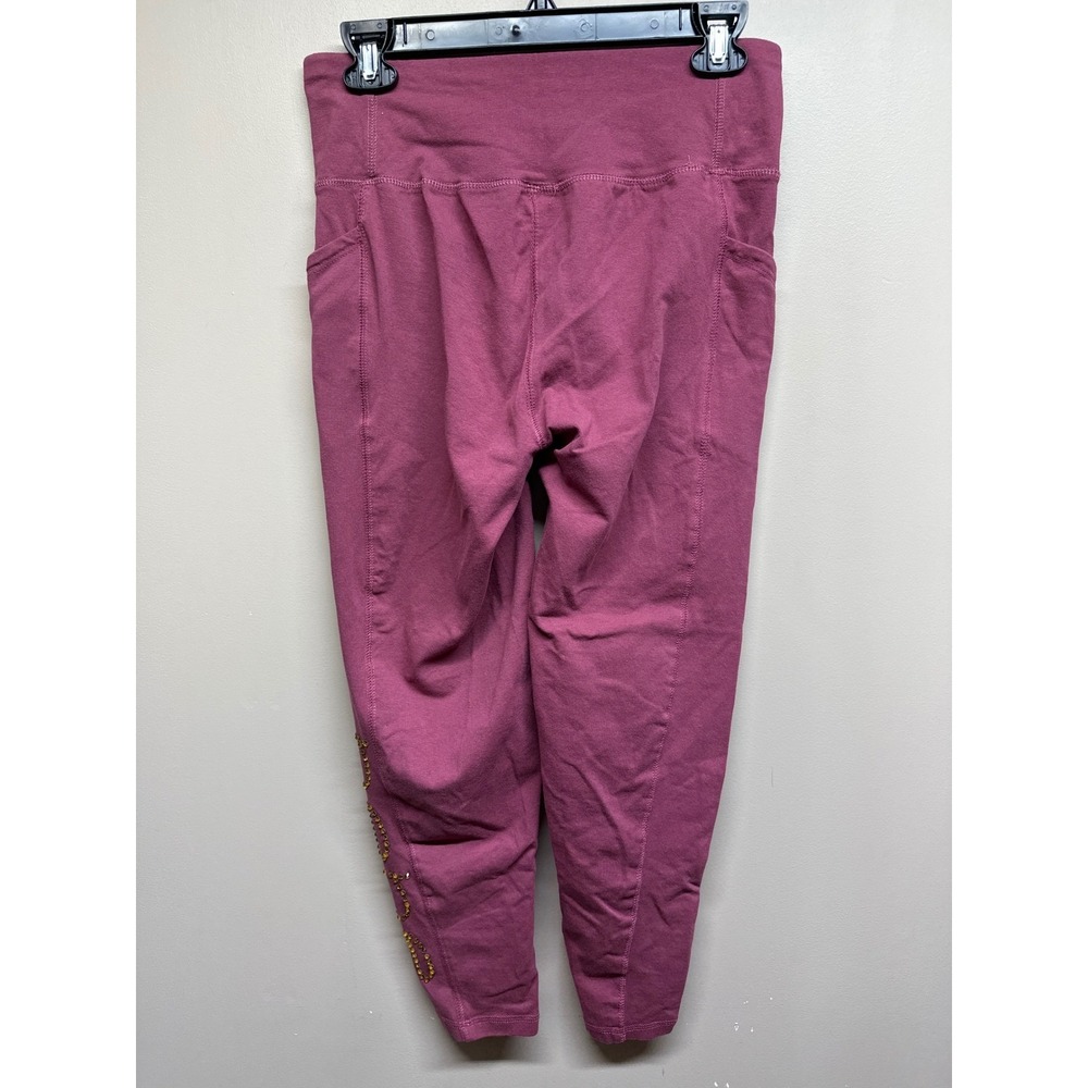 Bebe Sport Pink Ribbed High Waist Leggings Women‎ M Pocket Rhinestone Detail - Picture 5 of 7